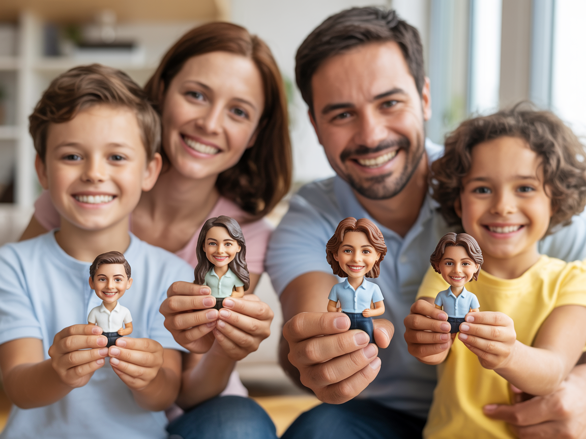 Family with their 3D printed figures