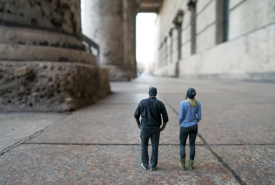 3D printed miniature figures in outdoor real-world setting